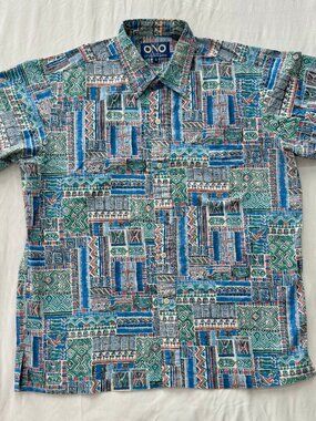 Vintage Liberty House ONO Shirt | Tribal Batik Print | Size L | Made in Singapor